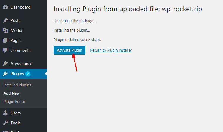 Activate WP Rocket Plugin in wordpress