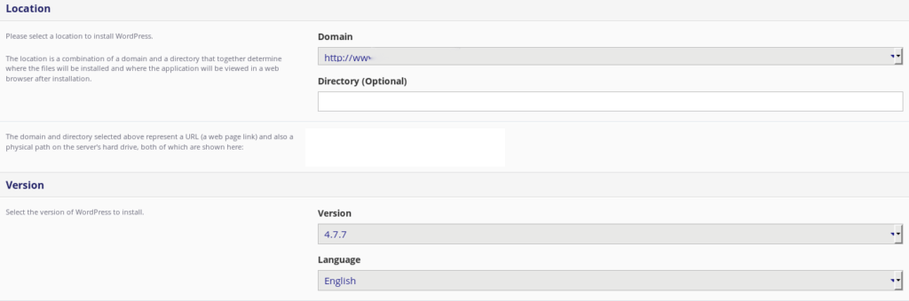 Set up  "domain" and "directory" in WordPress