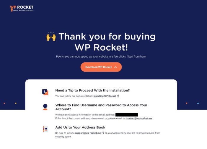 WP Rocket Purchase to your WordPress