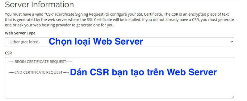 CSR - giao diện cài đặt SSL