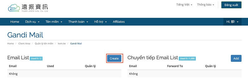 Khách hàng có đăng ký Web Hosting tại Việt Đài, có thể sử dụng email đính kèm với web hosting.